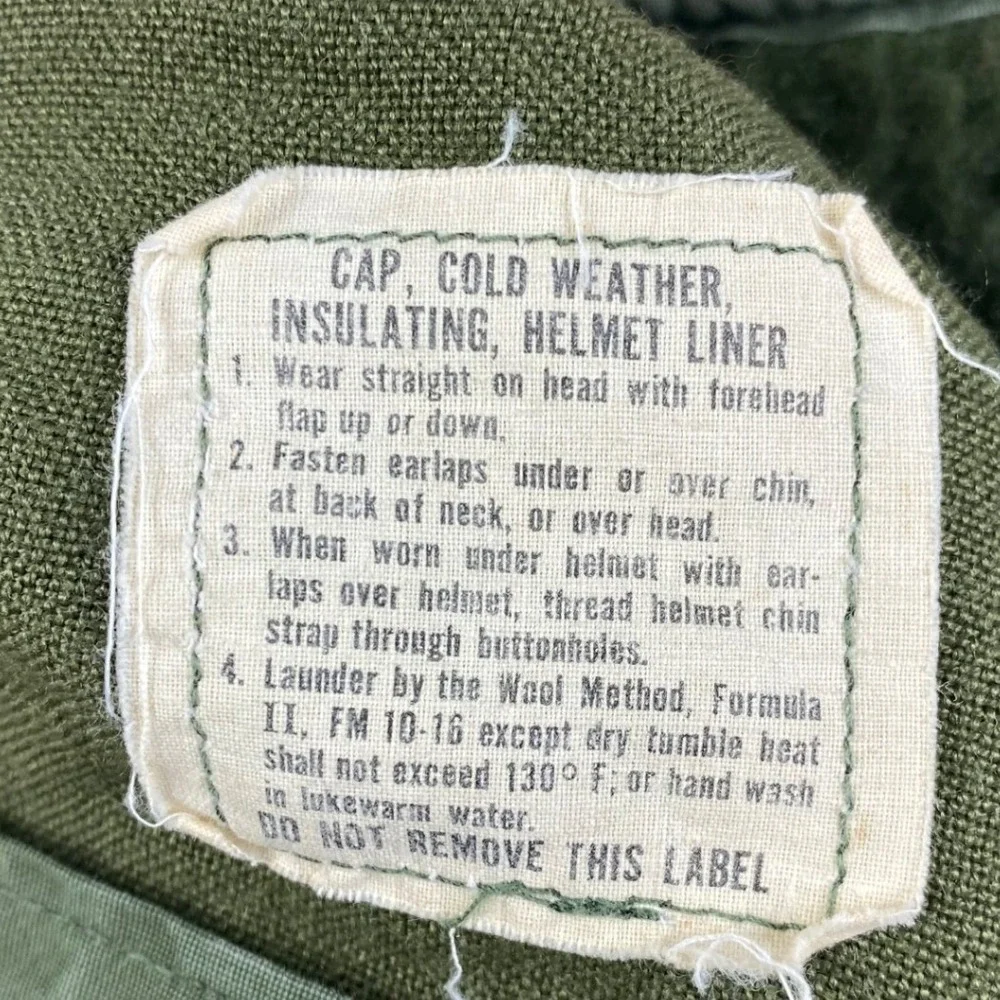 Vintage 1976 US Military Cold Weather Helmet Liner Cap Propper Olive Green 6 3/4